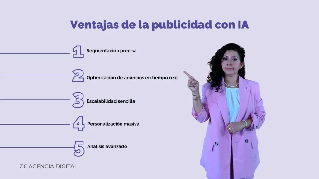 Anuncios con IA, ventajas y desventajas 3 Implementar anuncios con IA tiene un sinfín de beneficios
para las marcas, entre ellos una mayor penetración en su
público meta.